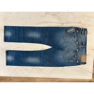 NWT True Religion Ricky straight leg jeans w/ Union Jack Embroidery  Size 38